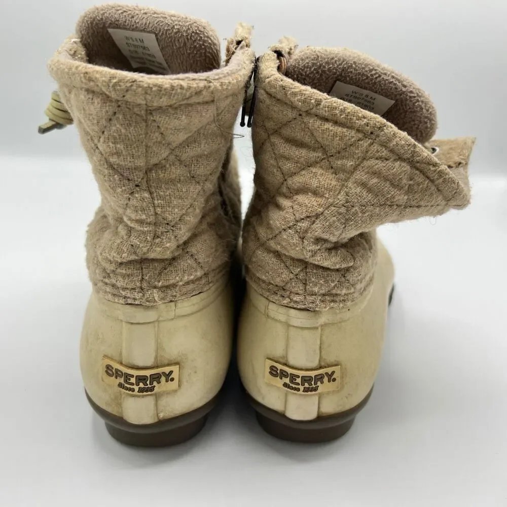 Sperry Saltwater Waterproof Rubber Duck Rain Boots Size 8M Quilted Oyster